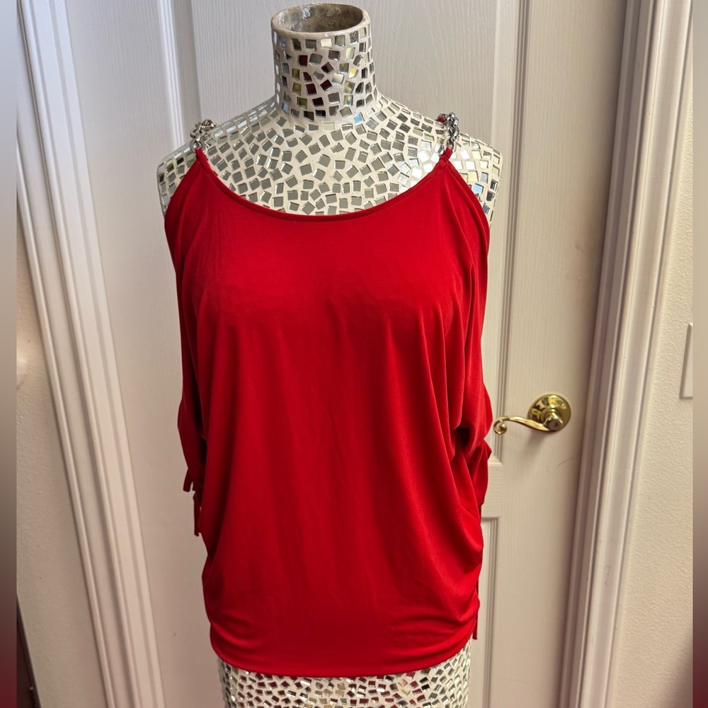 Michael Kors Red Cold Shoulder Top